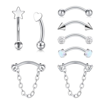 VCMART 16g Rook Earring Piercing Jewelry Stainless Steel Curved Barbell Eyebrow Rings Piercing Jewelry Vertical Labret Lip Jewelry Ear Rook Daith Surface Tragus Small Belly Button Ring for Women Men - color: A1 -silver