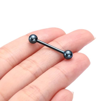 PEAKLINK Internally Threaded Nipple Rings Titanium Nipple Bars Piercing Jewelry 1 Pair Tongue Rings Eyebrow Jewelry Bridge Piercings - color: Blue Nipple Straight Barbell