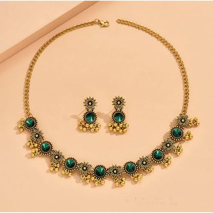 Frodete Indian Jewelry Sets for Women Traditional Bohemian Wedding Jewelry Set Indian Dresses for Women Oxidized Ethnic Party Prom Wear - color: A2:green indian necklace earring sets