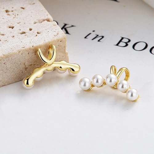 1Pair of Pearl Earrings Cuff For Women Non Piercing Fake Cartilage Wrap Ear Cuff Fashion Earrings Hypoallergenic Ear Cuff Ear Clip on Dainty Jewelry Accessory for Women Trendy - color: Gold
