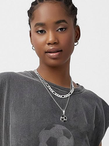 GOLDCHIC JEWELRY Sport Necklaces for Men Teen, Football Baseball Soccer Basketball Softball Necklaces with Stainless Steel Chain Athlete Jewelry Sports Fan Gift - color: Soccer Pendant-Steel, style: Personalised Engraving