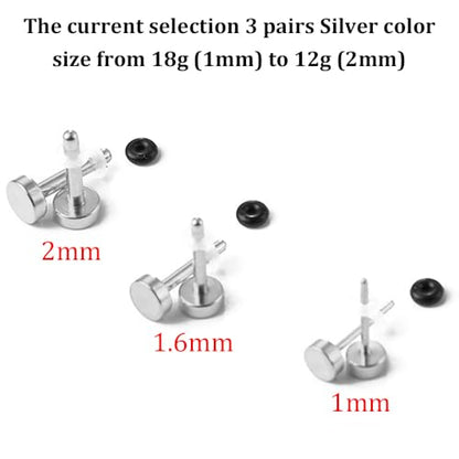 LADEMAYH Comfy Dead Stretching Ear Tapers Stretching Kit, Small Gaps Packed, 0.5mm Increments, Surgical Stainless Steel 316L, Flat Top Ear Plugs, Pain-Free Body Piercing Jewelry for Women & Mens - color: Silver, size: 1-2mm 6pcs