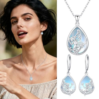 Fairy Gift Necklace/Earrings for Women 925 Sterling Silver Angel Elf Jewelry Gifts for Daughter - color: Earrings-B