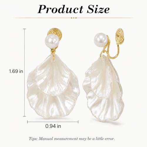 Pearl Shell Earrings for Women Clip on Pearl Earrings Summer Beach Jewelry Tropical Vacation Outfits Accessories - color: A1: white shell clip on earrings
