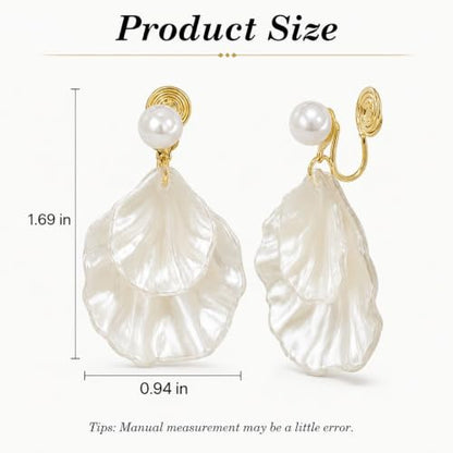 Pearl Shell Earrings for Women Clip on Pearl Earrings Summer Beach Jewelry Tropical Vacation Outfits Accessories - color: A1: white shell clip on earrings