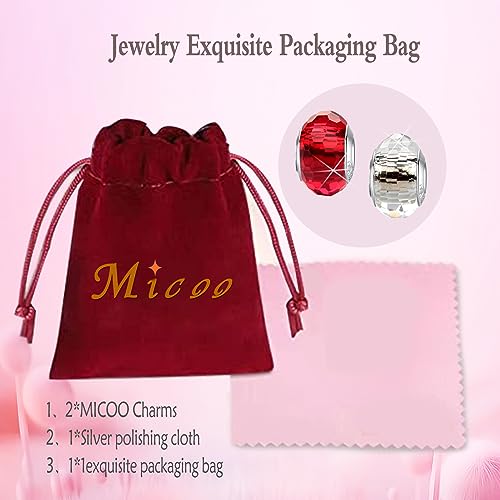 MICOO 925 Sterling Silver Charms for Bracelets,Fashion DIY Dangle Pendants Beads Simulated Birthstone Charms,Birthday Gifts for Women - color: 2 Red and White Charms