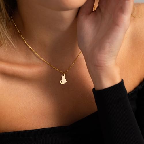 LLWOM Gold Necklace for Women-14k Gold Plated Infinity Necklace Star Of David Necklace Evil Eye Cross Pendants Heart Dainty Gold Necklace For Women - color: Gold-Cat