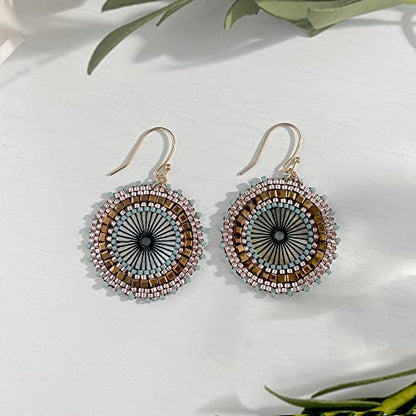 Colorful Bead Earrings For Women Summer Beach Handmade Bead Earrings Bohemia Hoop Dangle Earring For women - color: Brown