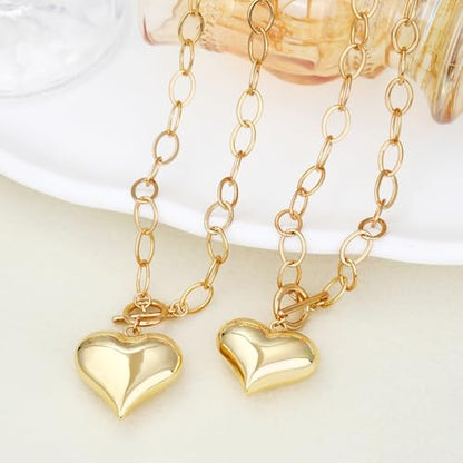Chunky Gold Necklace for Women, 18K Waterproof Heart Necklace Statement Necklace Gold Charm Necklace Chunky Jewelry Paperclip Chain Choker Gift for Women - style: 25MM Heart