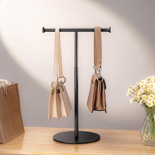 niffgaff 15"-24" T Bar Purse Display Stand Tabletop | Adjustable Height Handbag Holder, Countertop Hanging Rack for Lanyard, Long Necklace, Jewelry, Scarf, Black - color: Black