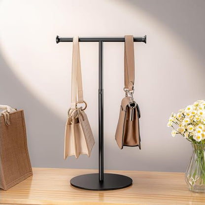 niffgaff 15"-24" T Bar Purse Display Stand Tabletop | Adjustable Height Handbag Holder, Countertop Hanging Rack for Lanyard, Long Necklace, Jewelry, Scarf, Black - color: Black