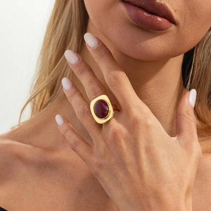 Black Gold Chunky Oval Knuckle Ring for Women, Vintage Geometric Resin Statement Ring Fashion Jewelry Accessories Daily Party Cocktail Gifts