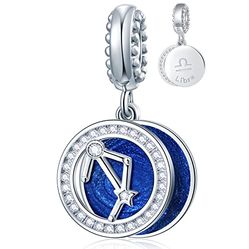 Zodiac Sign Charms for Charm Bracelets - 925 Sterling Silver Necklace Pendants, 12 Constellation/Horoscope Star Dangle - Dangling Birthstone Beads, Birthday Gifts for Women/Men. - color: Libra (9.23～10.22)