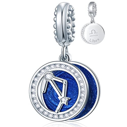 Zodiac Sign Charms for Charm Bracelets - 925 Sterling Silver Necklace Pendants, 12 Constellation/Horoscope Star Dangle - Dangling Birthstone Beads, Birthday Gifts for Women/Men. - color: Libra (9.23～10.22)