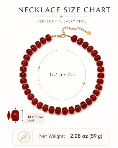 Boho Colorful Chunky Beaded Necklace for Women Trendy Resin Statement Choker Necklaces Summer Beach Style Womens Vacation Fashion Jewelry Gifts Accessories - color: Bright Red