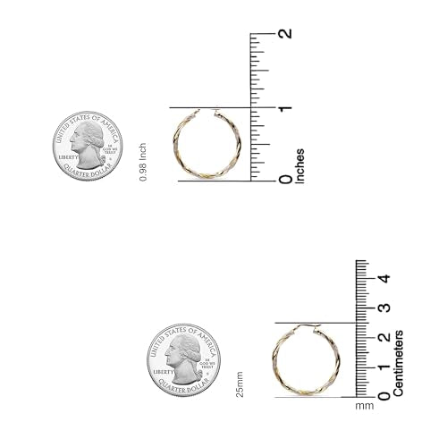 LeCalla Real 925 Sterling Silver Textured Two-Tone Three-Tone 14K Gold Plated Lightweight Italian Design Hoop Earrings for Women Diameter 25,30,40,45,50mm - color: Textured Small-25mm