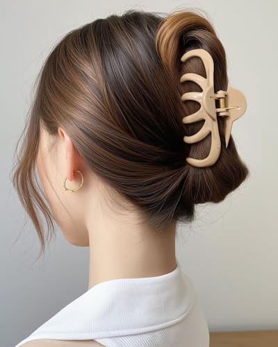 4 Pack Silicone Flexible Hair Claw Clips - Nonslip Large Bendable Soft Claw Clip for Women, Silicone Hair Clips Hair Accessories - color: Beige+Khaki