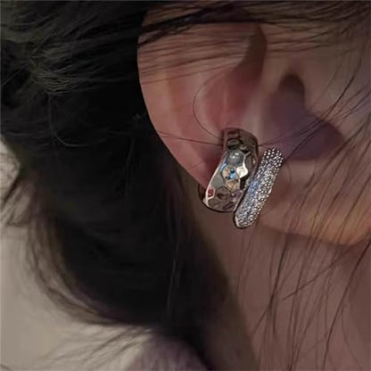 Vintage Crystal Ear Cuff Earrings Chunky Ear Cuff Hoop Earring Wide Gold Ear Cuff Earrings Rhinestone Cartilage Non Piercing Earrings Jewelry for Women