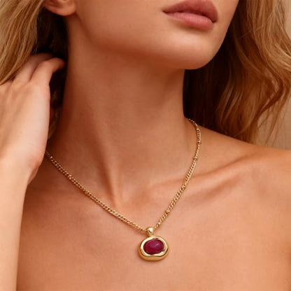 Jean Beau Gold Stone Pendant Necklaces for Women, Chunky Gemstone Dangle Necklace Wedding Prom Fashion Jewelry Gift - color: Fuchsia