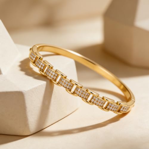 hotoo Gold Plated Bangle Bracelet for Women - style: Openwork Chain Splicing