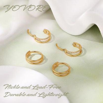 Cartilage Hoop Earrings 16G Surgical Steel Conch piercing jewelry | 4Pcs,8mm/10mm/12mm, Stacked Clicker, Double Hoop, Tragus Helix Piercing Jewelry - color: Gold, size: 8mm