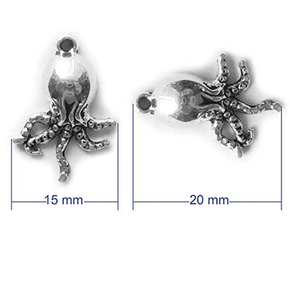 Heather's cf Silver Sea Charms – Antique Pendants, Non-Tarnish, Lead-Free & Nickel-Free, Bulk Ocean Animal Charms for DIY Jewelry, Bracelets, Necklaces, Earrings, Beach Craft Supplies (Sea Animals) - color: Octopus - 48 Pc