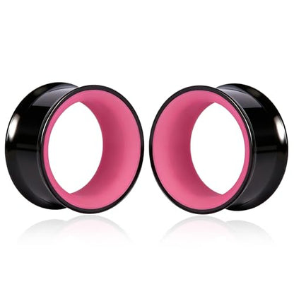 DOEARKO 2Pcs Stainless Steel Outer Ring & PLA Inner Plug Ear Gauges (2g/6mm - 1"/25mm) Hypoallergenic Double Material for Stretched Ears Lightweight Breathable Plugs - color: B&RS, size: 6mm(2G)