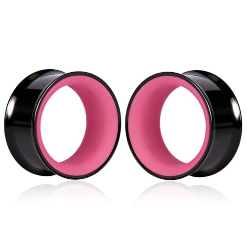 DOEARKO 2Pcs Stainless Steel Outer Ring & PLA Inner Plug Ear Gauges (2g/6mm - 1"/25mm) Hypoallergenic Double Material for Stretched Ears Lightweight Breathable Plugs - color: B&RS, size: 16mm(5/8")