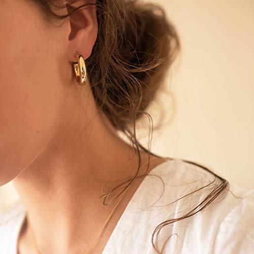 sovesi Chunky Hoop Earrings for Women, 14K Gold Plated Thick Hoops | 5mm Thick Hollow Tube Chunky Lightweight Hypoallergenic Hoop Earrings for Women - style: Gold and Rose Gold 25MM