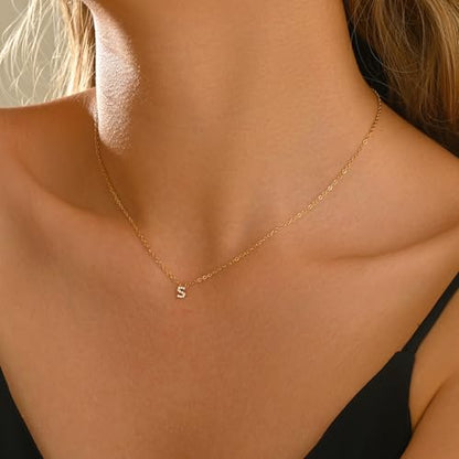 Small Letter Necklace for Women 18K Gold Plated Cubic Zirconia Tiny Initial Necklace Dainty Personalized Name Necklaces - color: S-Gold