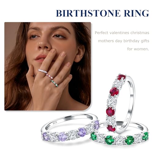Birthstone Wedding Band Eternity Rings 925 Sterling Silver Rings Stackable Anniversary Engagement Rings Cubic Zirconia Inlaid Created Garnet/Amethyst/Sapphire Ring 7 Stone Ring, Size 6 to 10 - color: Emerald & 5A CZ