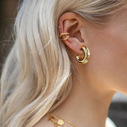 WOWORAMA Chunky Gold Hoop Clip On Earrings for Women | Large Chunky Hoops Clips Earrings, Polished Gold-Plated Clip-On Hoops, Statement Non Pierced Jewelry - color: 30mm Chunky Hoops