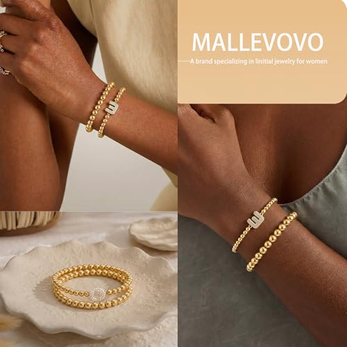 Initial Stack Bracelet Set for Women Trendy 14K Gold Plated Beaded Stackable Stacking Stretch Name Bracelets Dainty Friendship Waterproof Charm Cute Birthday Jewelry Gifts for Women - color: Initial E