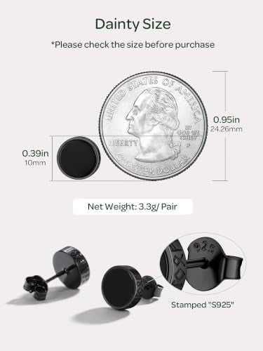 ChicSilver 925 Sterling Silver Viking Rune Natural Black Onyx Stud Earrings For Women Men - style: A: Side Runes-Black 10mm