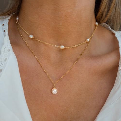 Pearl Necklace for Women- 14K Gold-plated/White Gold-plated Dainty Pearl Necklace for Women - color: Gold Layered 325