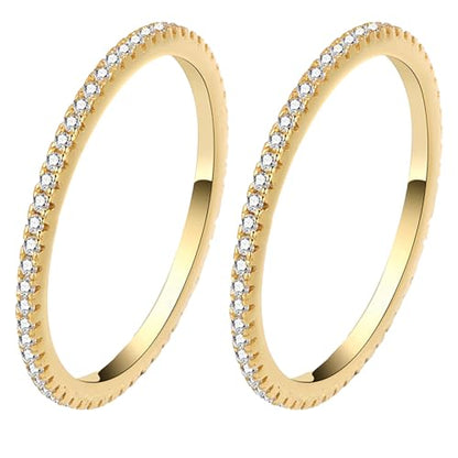 2-Pack 14K Gold Plated Stacking Rings for Oura Ring Gen 5/4/3 | Cubic Zirconia，oura ring stack accessories，Diamond Rings for Women - color: Gold