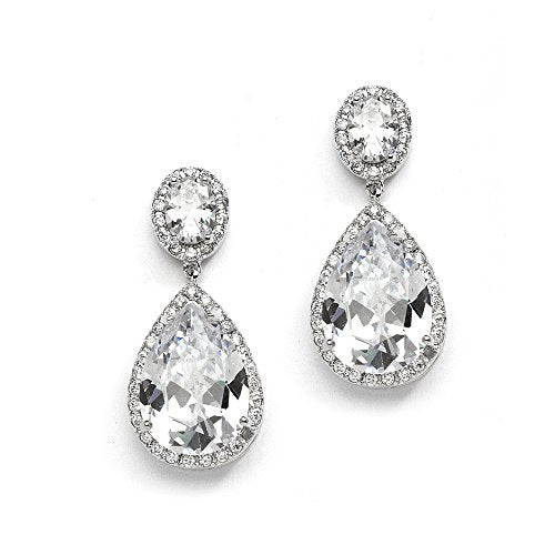 Mariell Cubic Zirconia Pierced or Clip-On Bridal Earrings, Precision Cut CZ Crystals, Bold Dangle Earring for Brides, Jewelry for Wedding, Mother of the Bride