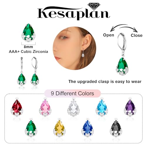 Dangle Earrings for Women Multicolor Crystal Drop Earrings Set Leverback Teardrop Earrings 925 Silver and 14K Gold Plated Hypoallergenic Fashion Cubic Zirconia Dangle Earrings Trendy Jewelry Gifts for Women - style: Teardrop Set-S 1