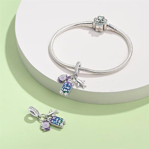 LNQOBU 925 Sterling Silver Charms for Bracelets Necklaces,5A Cubic Zirconias Evil Eye Dangle Beads Charms Jewelry Gift for Women (With one Spacer Beads Charms) - style: Travel Luggage Pendant