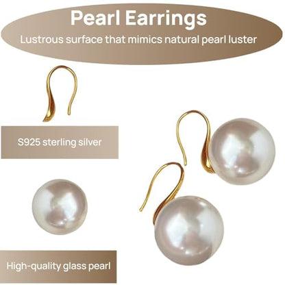 Hypoallergenic Pearl Earrings Set for Women | S925 Sterling Silver & Stainless Steel, Daisy Heart & Hook & Teardrop Dangle & Huggie Hoop, Simulated Pearl, Sensitive Ears - color: Yellow Gold Pearl