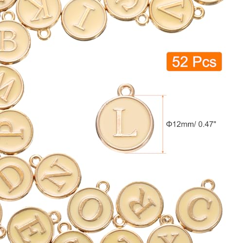 uxcell 52pcs Letter Charm, Enamel Letter Pendants, Alphabet l Pendants Double Sided Beads Charm for DIY Bracelet Necklace Pendants Earring Jewelry, Champagne Gold