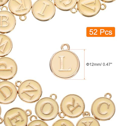 uxcell 52pcs Letter Charm, Enamel Letter Pendants, Alphabet l Pendants Double Sided Beads Charm for DIY Bracelet Necklace Pendants Earring Jewelry, Champagne Gold
