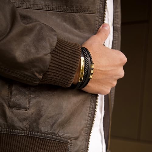 SERASAR Premium Leather Bracelet Men | Stainless Steel Magnetic Clasp | Three Colors | Jewelry Box Included - color: Gold, size: 17cm, style: Brave