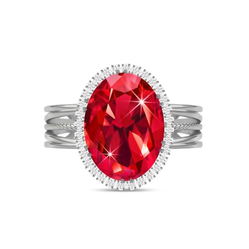 Linawe Costume Jewelry Adjustable Cocktail Ring for Women | Copper, Rhinestone, Cubic Zirconia, Oval, Fake Diamond, Crystal, Stone, Birthstone, Gemstone, Big, Chunky, Statement - color: White Red