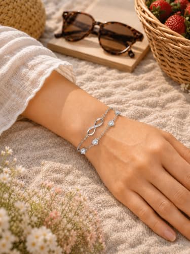 Prismata Infinity Birthstone Charm Link Bracelet/Anklet 925 Sterling Silver Adjustable 12 Months Birthstone Infinity Bracelet/Anklet Birthday Jewelry Gifts for Women Her - color: 04-April, size: 9‘+2’ Anklet