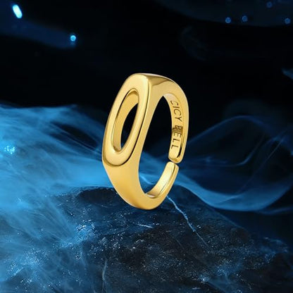 Cicy Bell Initial Rings for Women 18k Gold Plated Adjustable Rings | Open Signet Rings, Bold Letter, Personalized Engraved, For Party - color: Initial-O