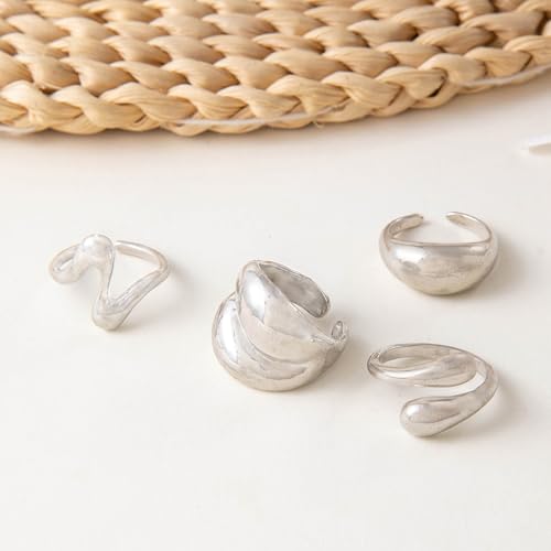 Roe Dolph Chunky Gold Rings for Women Stackable Statement Ring Set | Mixed sculptural shapes and polished surfaces create bold stacking combinations for parties dinners and everyday outfits - color: A5