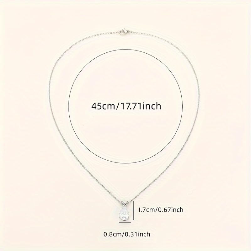 Exquisite Teardrop Zircon Pendant Necklace for Women Bridal Wedding Charm Necklace Jewelry Valentine's Day Gift - color: white