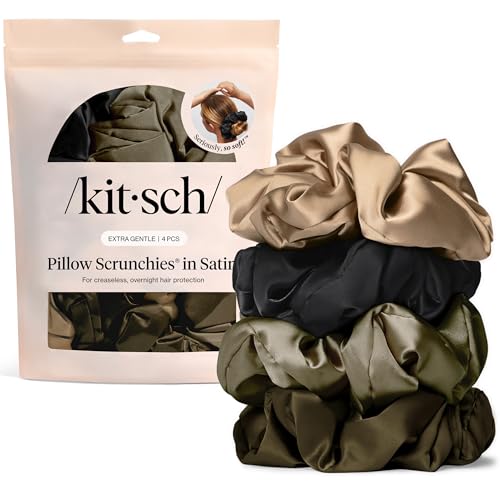 Kitsch Pillow Satin Scrunchies for Women - Black, 4pcs | Wake Up Frizz-Free, No Crease Large Hair Ties, Softer Than Silk Scrunchies, Stylish Hair Accessories For All Hair Types - color: Black (4 pcs)