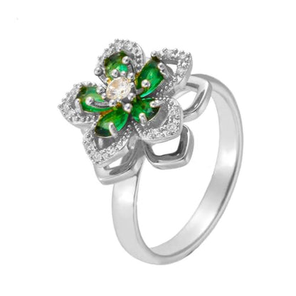 Sunflower Fidget Ring for Women Gold Anxiety Crystal Rings Cubic Zirconia Sunflower Open Adjustable Fidget Ring Spinner Sun Ring for Men Trendy Jewelry - color: Silver Green